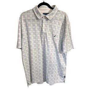 Nautica Navtech XL White Patterned Polo Shirt With Recycled Polyester Sustainabi